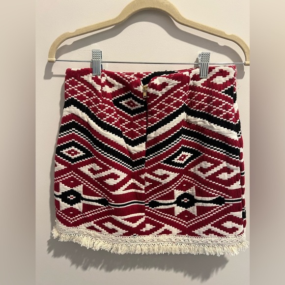 Atmosphere Aztec Woven Print Fringe Mini Skirt - Picture 2 of 6
